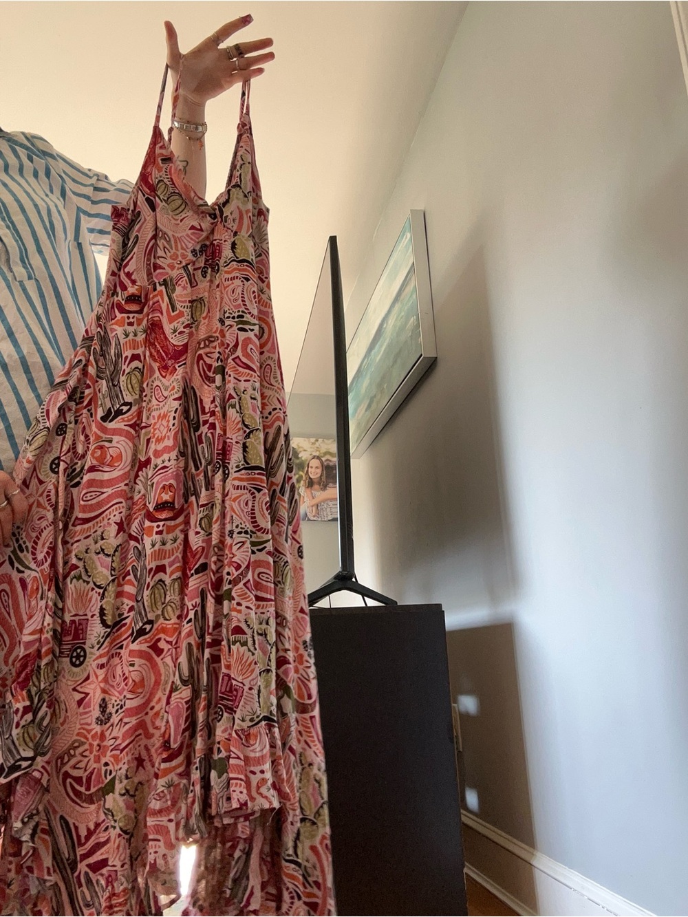 Angie Pink Orange Green Floral Print Top